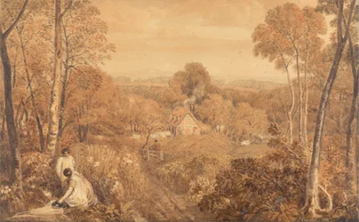 Waldlandschaft mit Hütten und Landfrauen, Hurley, Berkshire