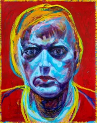 Ausdrucksstarkes blaues Gesichtsporträt