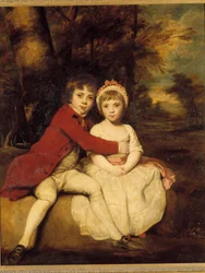 John Parker und seine Schwester Theresa Ein Bruder und eine Schwester stehen liebevoll. Gemälde von Joshua Reynolds (1723-1792)