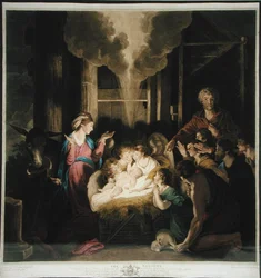 Die Geburt Christi, gezeichnet von Josiah Boydell und graviert von G.J & J.G Fracius