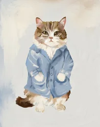 Niedliche Katze im blauen Mantel