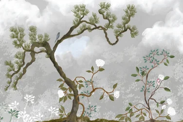 Ruhige Kiefer und Blüten