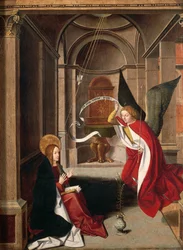 Verkündigung, von Josse Lieferinxe (gestorben vor 1508), (Detail)