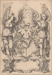 Zwei Engel, die ein Wappen halten