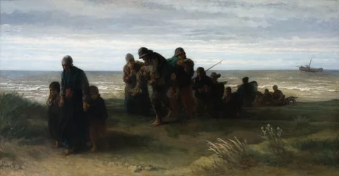 Fischer tragen einen ertrunkenen Mann