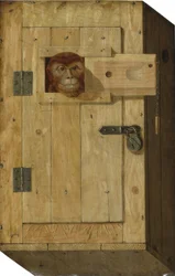 Affe in einer Holzkiste