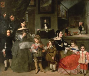 Die Familie des Künstlers, links die vier Kinder aus der ersten Ehe des Künstlers mit der Tochter von Diego Velasquez, Gaspar, Melchior, Baltasar und Maria Teresa; rechts seine zweite Frau Francisc