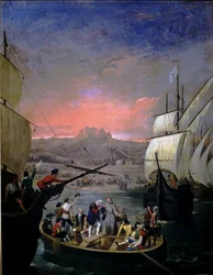 Abfahrt der Karavellen Santa Maria, Pinta und Nina in Palos 1492