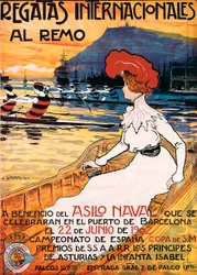 Plakat für die Sportveranstaltung „Internationale Ruderregatten“, Illustration von Joan Llaverias i Labro (1865-1938). 22/06/1902. DR
