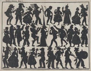 Blatt 1 von Figuren für chinesische Schattenspiele, ca. 1850-70