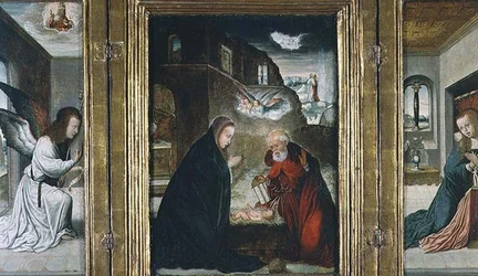 Die Geburt Christi Triptychon mit der Geburt flankiert von der Verkündigung