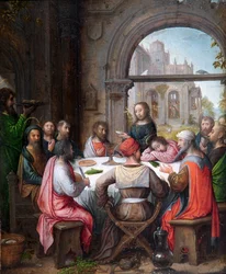 Das letzte Abendmahl, mit der Einsetzung der Eucharistie und Christus wäscht den Jüngern die Füße