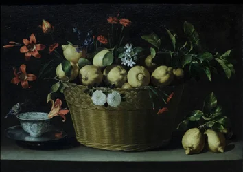 Stillleben mit Zitronen in einem Weidenkorb, um 1643-49
