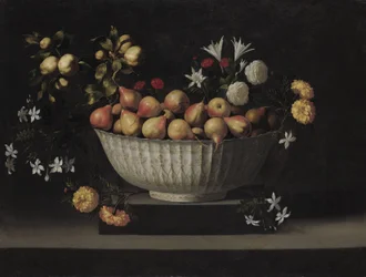 Blumen und Früchte in einer chinesischen Schale, ca. 1645
