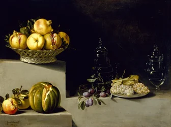 Stillleben mit Obst und Glaswaren