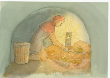 Ein mittelalterlicher Gongfermour oder Kloakenreiniger bei der Arbeit, 2004