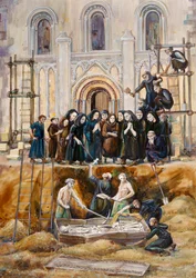 Exhumierung von Arthur und Guinevere in der Abtei von Glastonbury, Somerset, 1193 2010