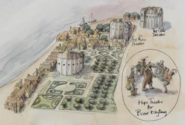 Hope Theatre, Rose Theatre und Globe Theatre, Southwark, London, ca. 1647
