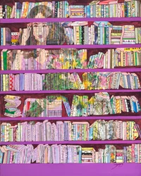 Buntes Bücherregal Frau