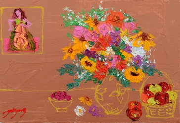 Lebhafte Blumen Cellospieler