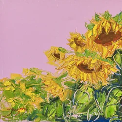 Lebendige Sonnenblumen rosa Himmel