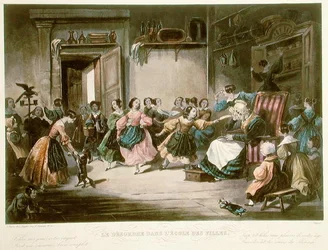 Szene der Unordnung in einer Mädchenschule, Mitte des 19. Jahrhunderts