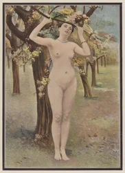 Frühling, Frau mit Baumblüte