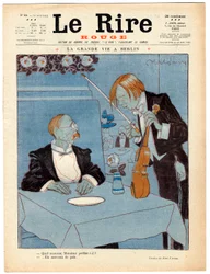 Cover von „Das Rote Lachen“, satirisch in Farben