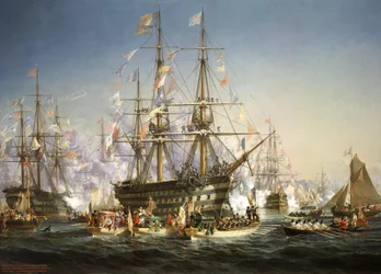 Napoleon III. begrüßt Königin Victoria in Cherbourg, Frankreich, 5. August 1858