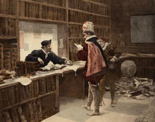 Pantagruel in der Buchhandlung Saint Victor in Paris. Pantagruel. Illustration von Jules Garnier. In „Rabelais et l