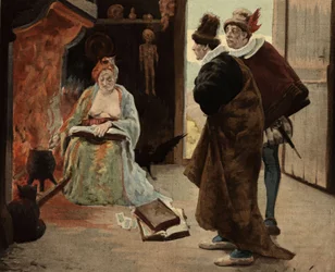Panurge und Epistemon bei der alten Sibylle von Panzoust. Pantagruel. Illustration von Jules Garnier. In „Rabelais et l
