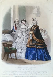 Hochzeitskleid, Modeplatte aus Le Moniteur de la Mode, 1854