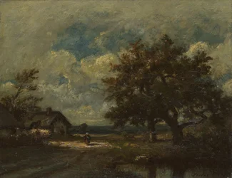 Das Häuschen am Straßenrand, stürmischer Himmel, ca. 1860
