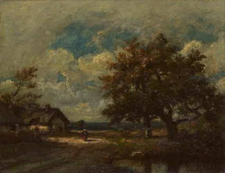 Das Häuschen am Straßenrand, stürmischer Himmel