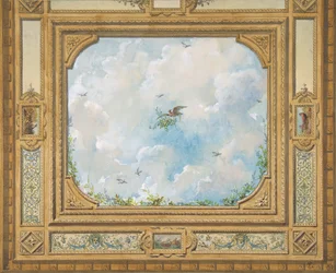 Entwurf für eine Decke, dekoriert mit Wolken und Vögeln, 1830-97