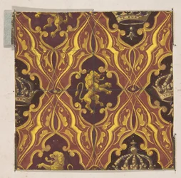Entwurf für Tapete mit Löwen und Kronen, 1830-97