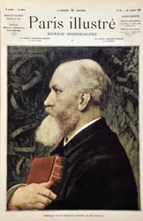 Porträt von Charles Gounod (mit der Partitur von Don Giovanni (Don Juan) von Mozart) basierend auf dem Porträt von Elie Delaunay. Gravur von 1887 in „Paris-Illustrous journal weekly“.