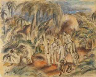 Figuren in einer tropischen Landschaft