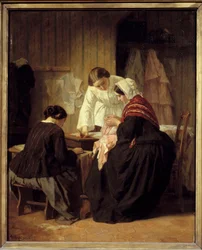 Drei Frauen beim Nähen