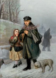 Klarinettist - Szene aus einer Straße in Petersburg (Bettler-Klarinettist mit Mädchen und Hund)