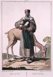 Peruanischer Indianer, graviert von Juan de la Cruz (farbige Gravur)