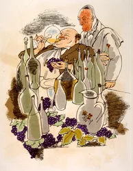 Humorvolle Weinillustration 1946