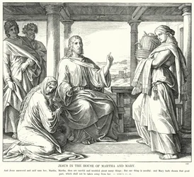 Jesus im Haus von Martha und Maria (Gravur)