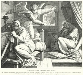 Joseph wird gewarnt, nach Ägypten zu fliehen (Gravur)