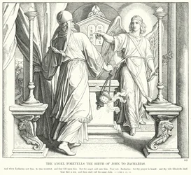 Der Engel kündigt Zacharias die Geburt von Johannes an (Gravur)