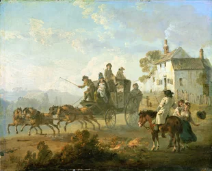 Eine Postkutsche auf einer Landstraße, 1792
