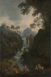 Ein Wasserfall mit Badenden