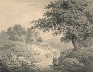 Landschaft mit einem zerstörten Turm