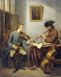 Ein Geiger und ein Flötist spielen zusammen Musik (Die Musiker)