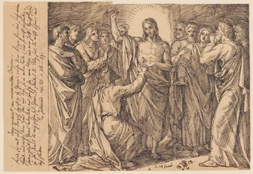 li.: Jesus erscheint den versammelten Jüngern. Friede sei mit euch. Danach spricht er zu Thomas: ...?
